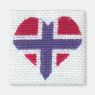 Noorse vlag Heart Cross Stitch Noords Noorwegen Magneet