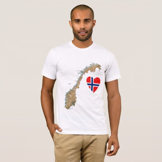 Noorse vlag Heart en kaart T-Shirt (Voorkant volledig)