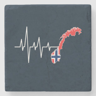 Noorse Vlag Noorwegen Vlag Norge Hartslag  Stenen Onderzetter