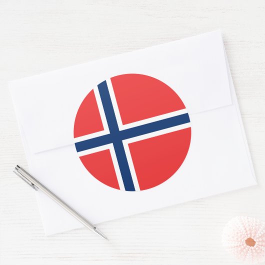 Noorse vlag ronde sticker (Envelop)