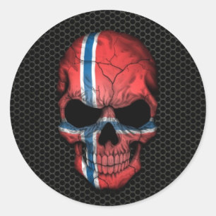 Noorse vlag schedel op staal ronde sticker