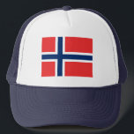 Noorse vlag trucker pet<br><div class="desc">Ontwerp met vlag van Noorwegen,  blauw en wit noords kruis op een rood veld</div>