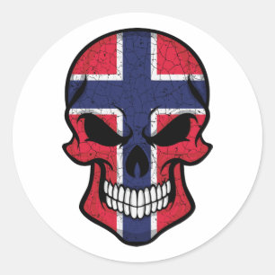 Noorse vlag voor het glimlachen van de schedel ronde sticker