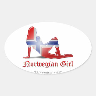 Noorse vlag voor meisje Silhouette Ovale Sticker