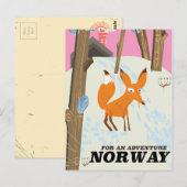 Noorse vos vintage reisposter briefkaart (Voorkant / Achterkant)
