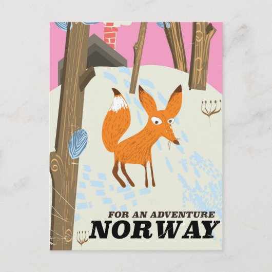 Noorse vos vintage reisposter briefkaart (Voorkant)