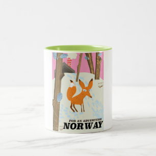 Noorse vos vintage reisposter tweekleurige koffiemok