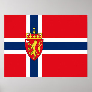 Noorse wapenschild op Noorse vlag, Noors Poster