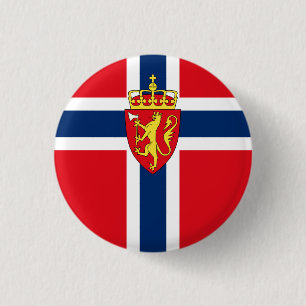 Noorse wapenschild op Noorse vlag, Noors Ronde Button 3,2 Cm