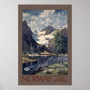 Noorse zomerseizoen juni september vintage reis poster