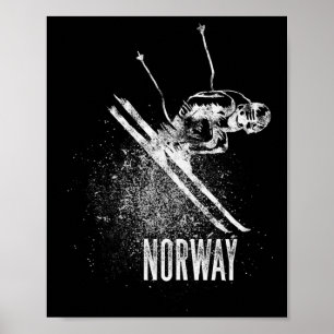 Noorwegen Afdaling Skiën Retro Design Berg Sneeuw Poster