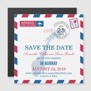 Noorwegen Airmail Save the Date Magnetische Uitnodiging