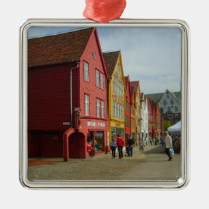 Noorwegen, Bergen, beschilderde huizen aan de voor Metalen Ornament