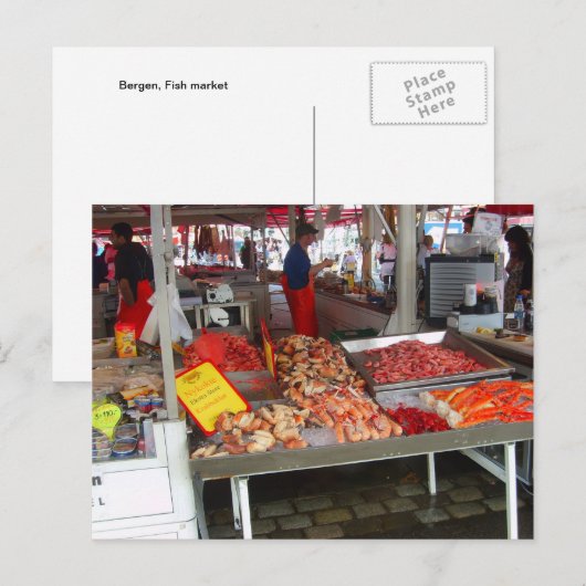 Noorwegen, Bergen vismarkt Briefkaart (Voorkant / Achterkant)