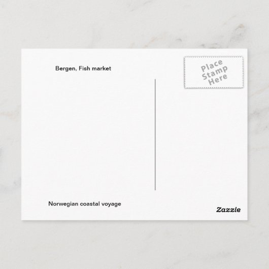 Noorwegen, Bergen vismarkt Briefkaart (Achterkant)