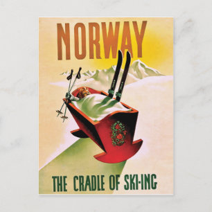 Noorwegen, de wieg van het skien, vintage reis briefkaart