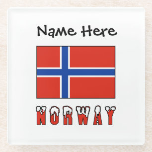 Noorwegen en genpersonaliseerde vlag van Noorwegen Glazen Onderzetter