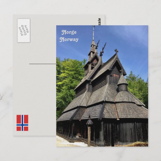 Noorwegen, Fantoft Stave Church, Fana, Bergen Briefkaart (Voorkant / Achterkant)