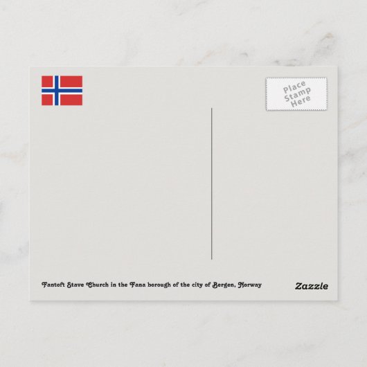 Noorwegen, Fantoft Stave Church, Fana, Bergen Briefkaart (Achterkant)