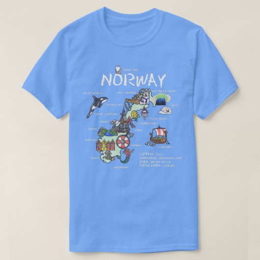 Noorwegen geïllustreerde kaart t-shirt (Design voorkant)