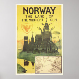 Noorwegen Het land van de midnight sun vintage-rei Poster