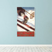 Noorwegen - Het startpunt van de Skiing Canvas Afdruk (Insitu (Houten vloer))