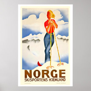 Noorwegen het thuisland van skien vintage ski-post poster