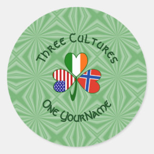 Noorwegen Ierland VS Klavertje Vier Vlag Persoonli Ronde Sticker