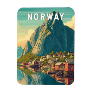 Noorwegen Illustratie Reis Kunst Vintage Magneet