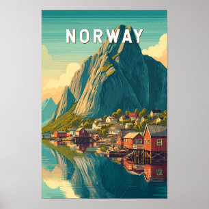 Noorwegen Illustratie Reis Kunst Vintage Poster