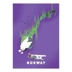 Noorwegen Kaart geïllustreerd poster voor gedrukte