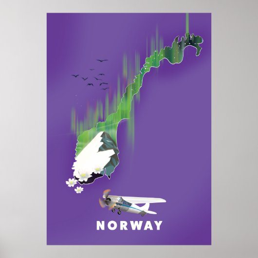 Noorwegen kaart geïllustreerde print poster. (Voorkant)