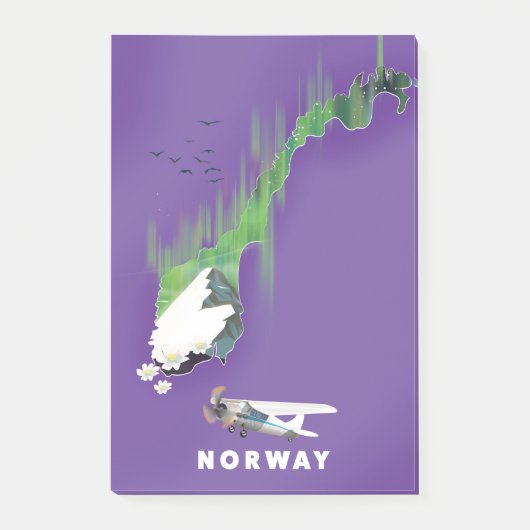 Noorwegen kaart geïllustreerde print poster. post-it® notes (Voorkant)