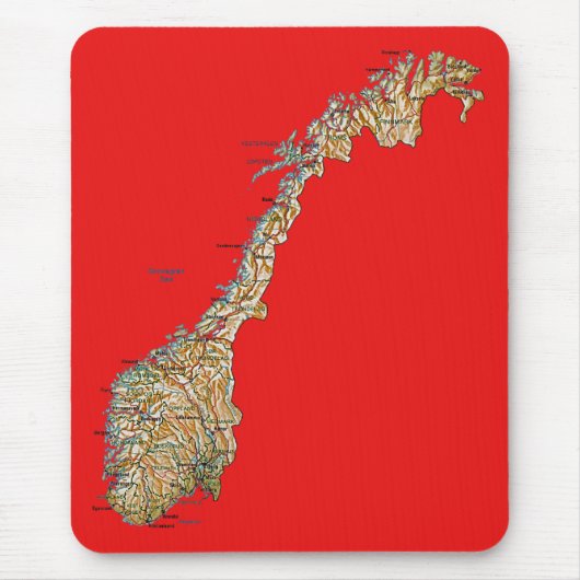 Noorwegen Kaart Mousepad Muismat (Voorkant)