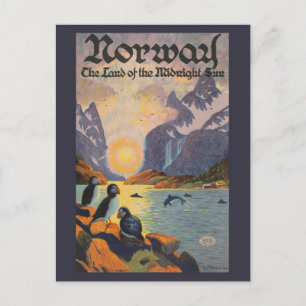 Noorwegen Land van de Midnight Sun Vintage Poster Briefkaart