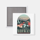 Noorwegen Landschap Vintage Reis Magneet (Voorkant / Achterkant)