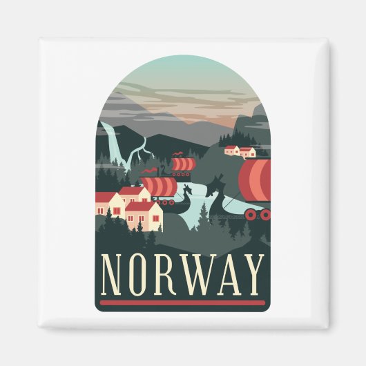 Noorwegen Landschap Vintage Reis Magneet (Voorkant)