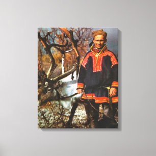  Noorwegen, Lapland, Sami en rendieren Canvas Afdruk