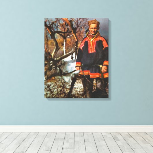  Noorwegen, Lapland, Sami en rendieren Canvas Afdruk (Insitu (Houten vloer))