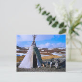 Noorwegen, Lapland, Sami-nederzetting, tent, sleig Briefkaart (Staand voorkant)