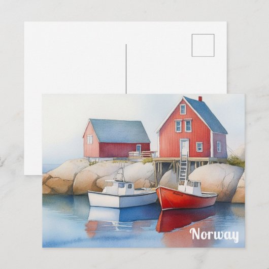 Noorwegen Lofoten eilanden Waterverf Norwegian Tra Briefkaart (Voorkant / Achterkant)