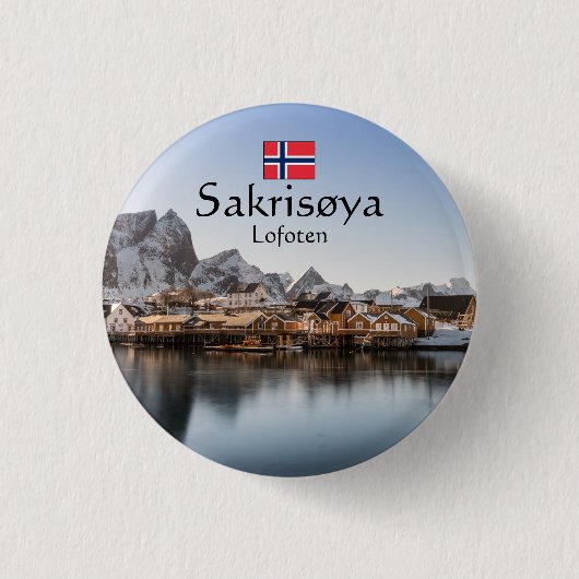 Noorwegen Lofoten Ronde Button 3,2 Cm (Voorkant)