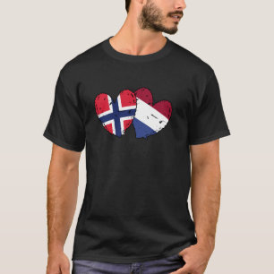 Noorwegen Nederland Hearts Flag Noors Nederlands V T-shirt