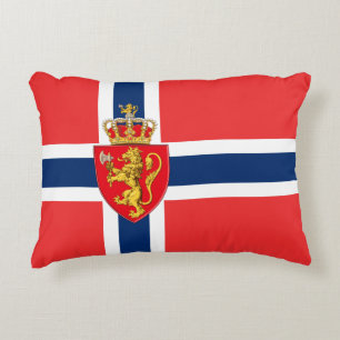 Noorwegen, Noorse vlag, met wapenschild/blauw Accent Kussen