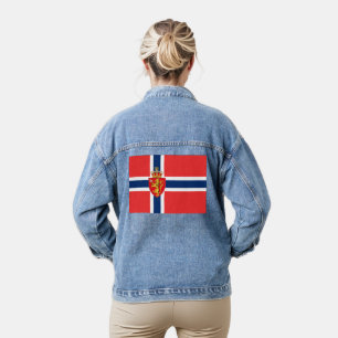 Noorwegen, Noorse vlag, met wapenschild/blauw Denim Jacket