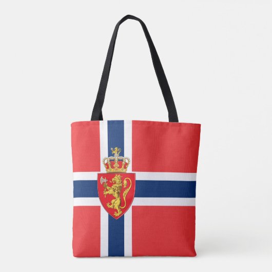 Noorwegen, Noorse vlag, met wapenschild/blauw Tote Bag (Achterkant)