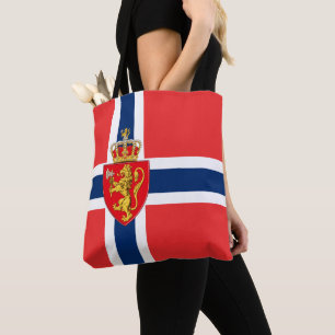 Noorwegen, Noorse vlag, met wapenschild/blauw Tote Bag