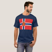 Noorwegen, Noorse vlag, met wapenschild/d blauw T-shirt (Voorkant volledig)
