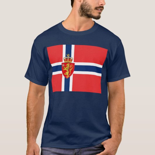 Noorwegen, Noorse vlag, met wapenschild/d blauw T-shirt (Voorkant)