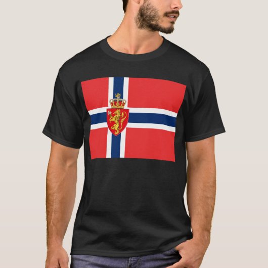 Noorwegen, Noorse vlag, met wapenschild/zwart T-shirt (Voorkant)